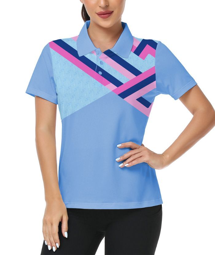ZITY Women's Geometric Print Slim Fit Golf Polo Shirt-CUWPO01574