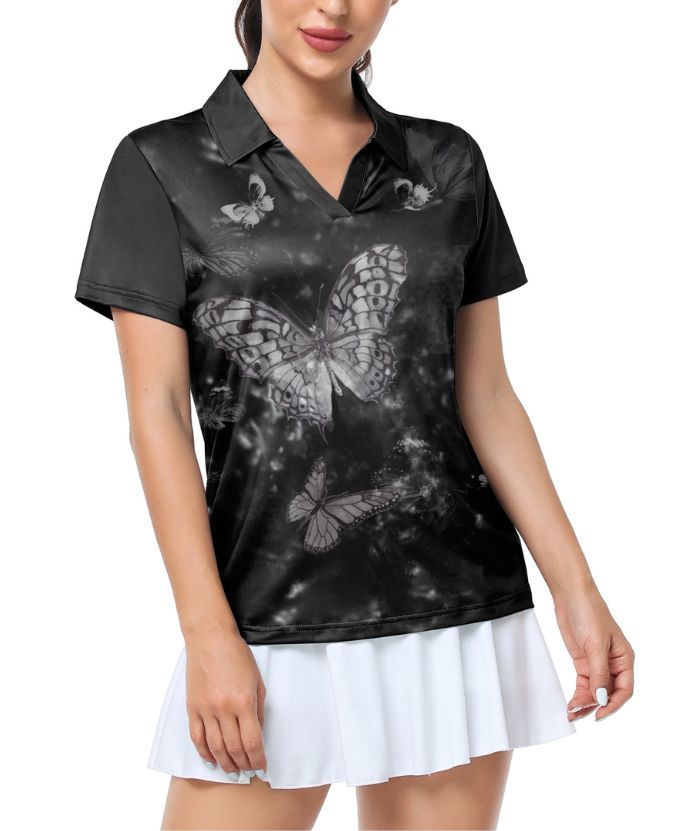 ZITY Women's V Neck Dri Fit Golf Polo Shirt-CUWPO02017
