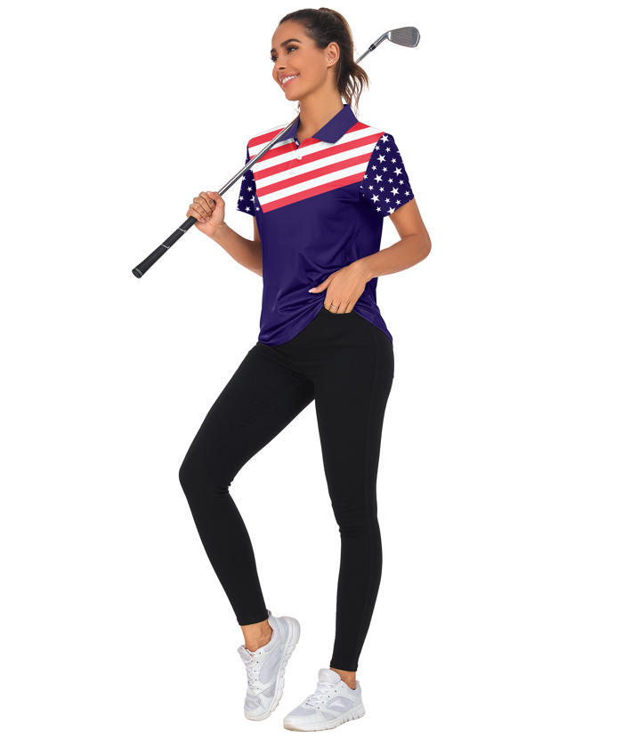 ZITY Women's American Flag Dri Fit Golf Polo Shirt-CUWPO02327