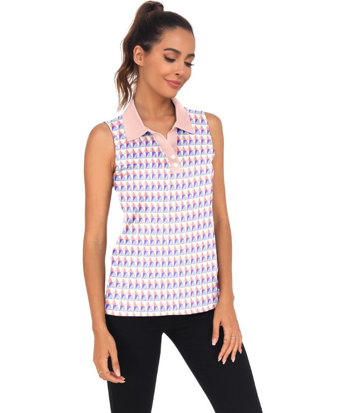 ZITY Women's Sleeveless Slim Fit Pink Golf Polo Shirt-CUWBP02037