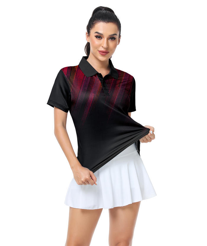 ZITY Women's Dotted Print Dri Fit Golf Polo Shirt-CUWPO02413