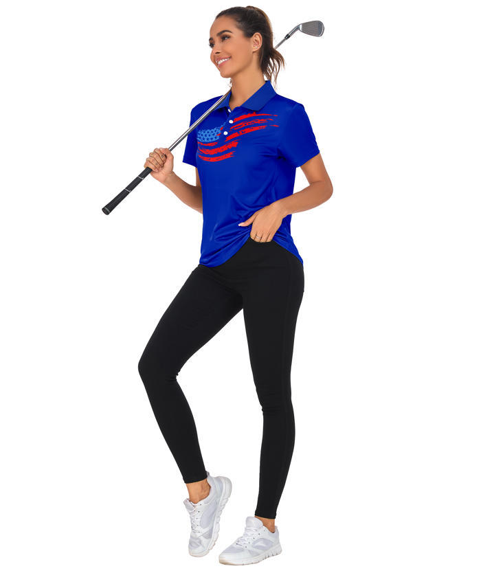 ZITY Women's American Flag Print Dri Fit Golf Polo Shirt-CUWPO02416