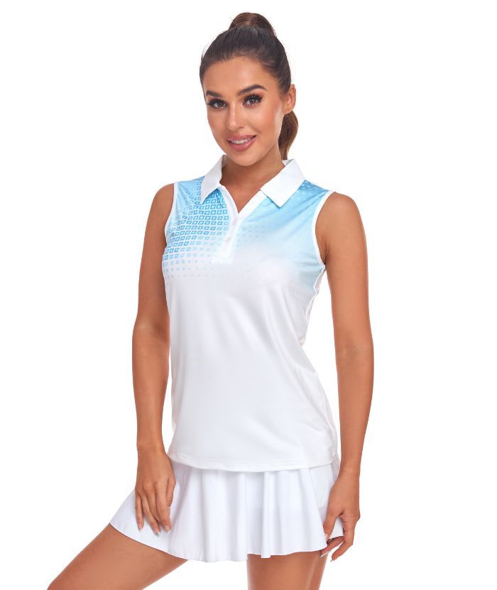 ZITY Women's Sleeveless Button Up Dri Fit Golf Polo Shirt-CUWBP02219