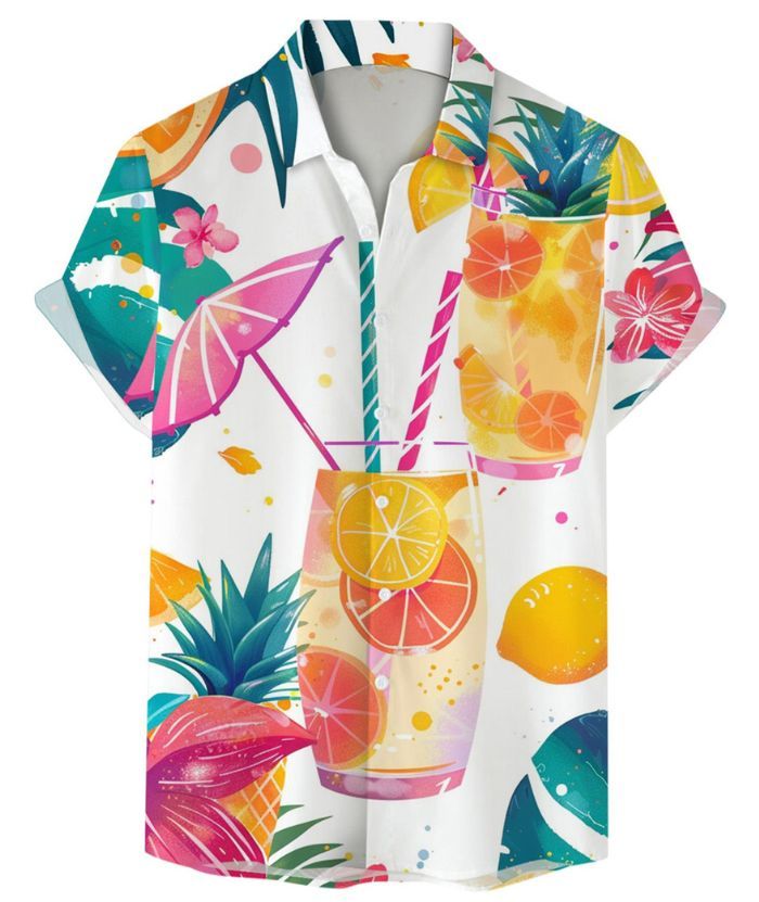 ZITY Men's Summer 3D Digital Print Button Shirt