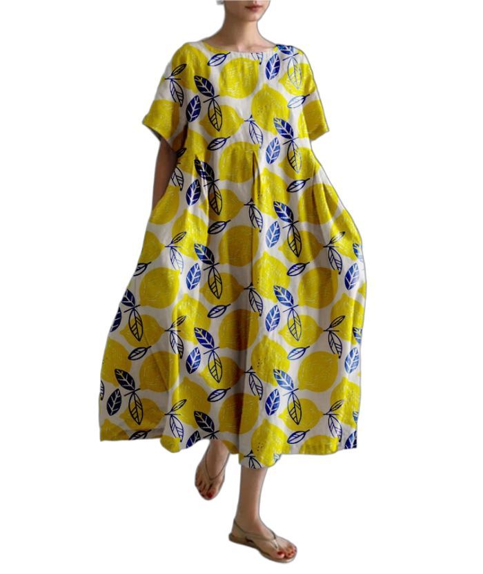 ZITY Women's Loose Round Neck Fashionable Printed Dress