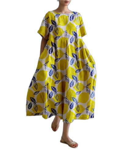 ZITY Women's Loose Round Neck Fashionable Printed Dress