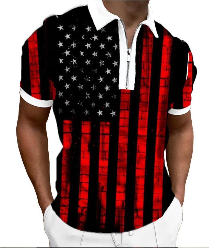 ZITY Men's Flag Printed Summer Dri Fit Polo Shirt-DUMPO06240