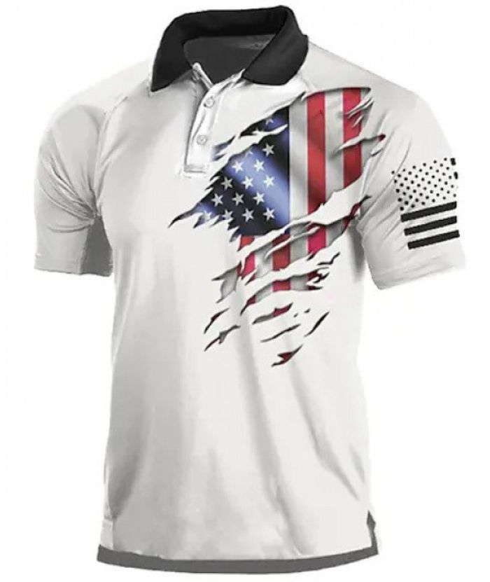 ZITY Men's Flag printed Button Up Slim Fit Polo Shirt-DUMPO06244