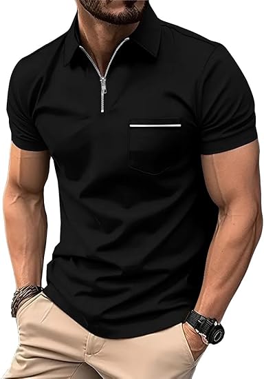 ZITY Men's Quarter Zip Slim Fit Polo Shirt-ZPK008403
