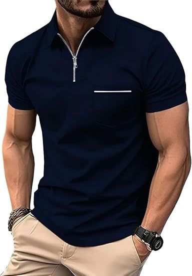 ZITY Men's Quarter Zip Slim Fit Polo Shirt-ZPK008403