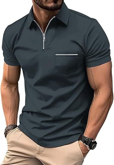 ZITY Men's Quarter Zip Slim Fit Polo Shirt-ZPK008403