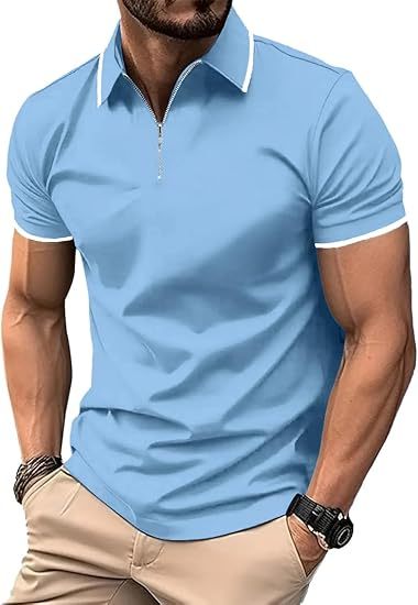 ZITY Men's Quarter Zip Solid Color Slim Fit Polo Shirt-CUMPO04526