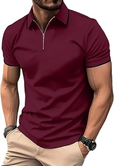ZITY Men's Quarter Zip Solid Color Slim Fit Polo Shirt-CUMPO04526