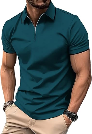 ZITY Men's Quarter Zip Solid Color Slim Fit Polo Shirt-CUMPO04526