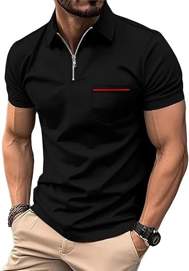 ZITY Men's Quarter Zip Slim Fit Polo Shirt-ZPK008403