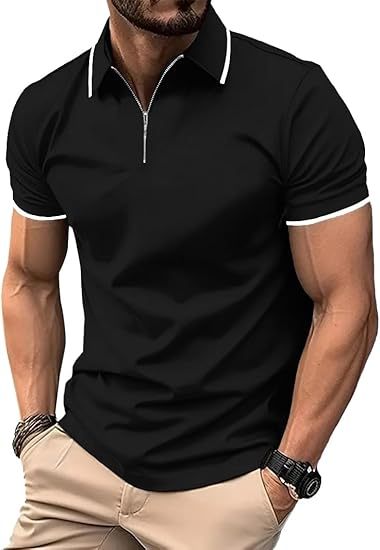 ZITY Men's Quarter Zip Solid Color Slim Fit Polo Shirt-CUMPO04526