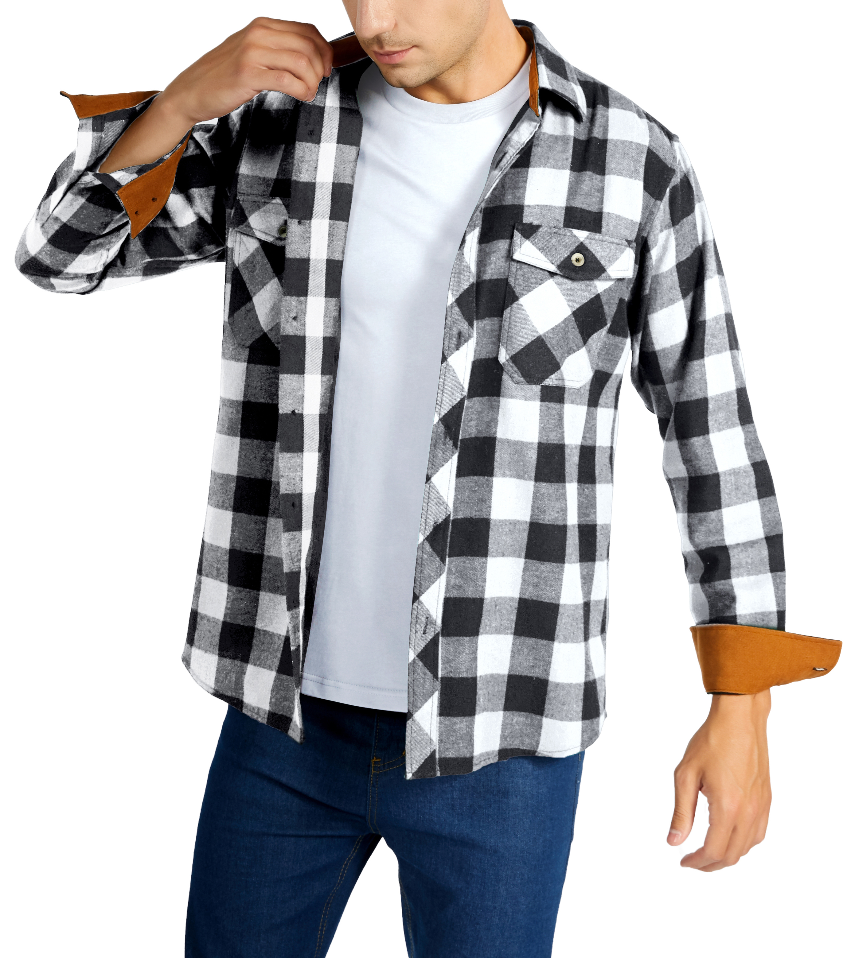 white and black plaid shirt