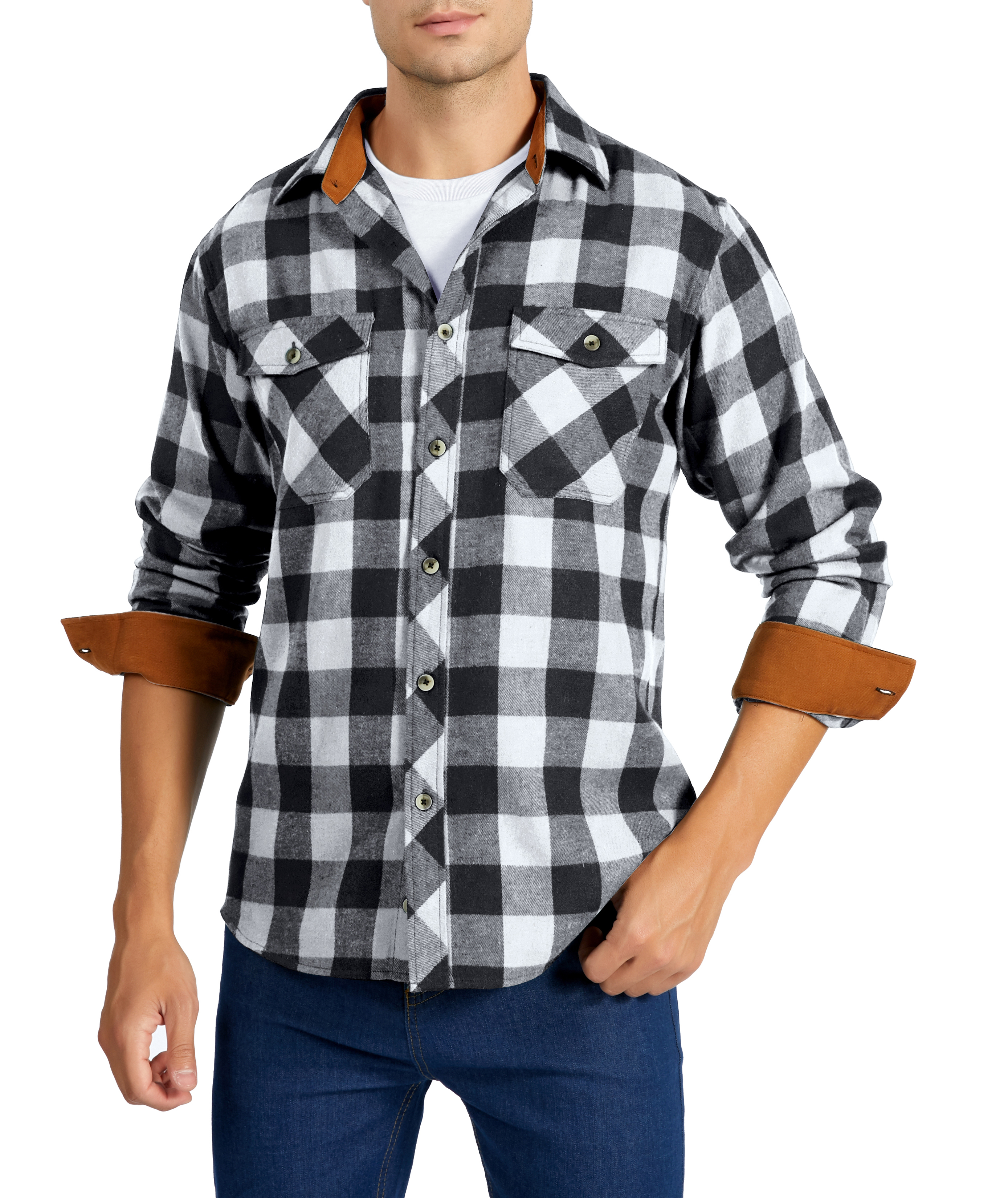 white and black plaid shirt