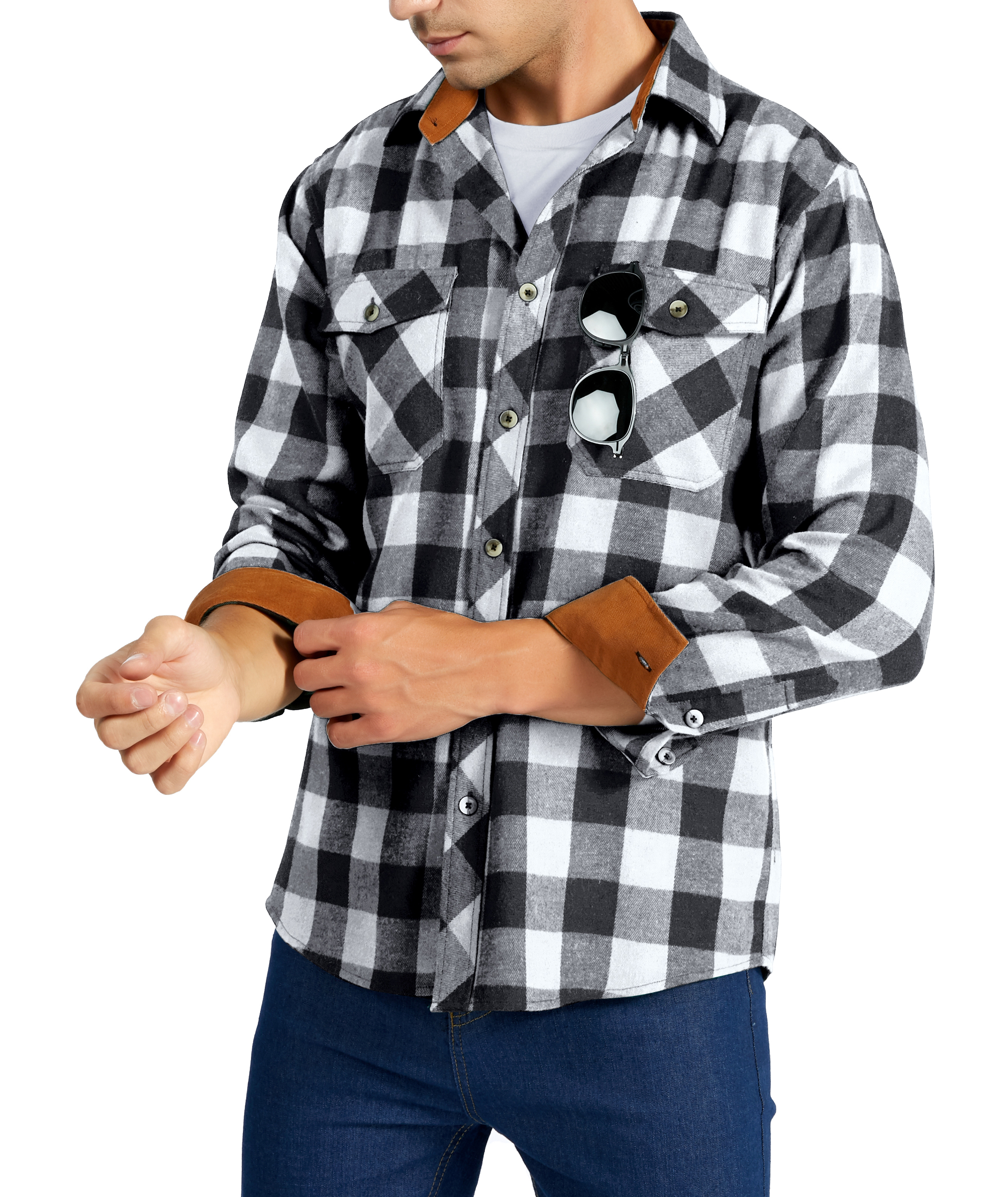 white and black plaid shirt