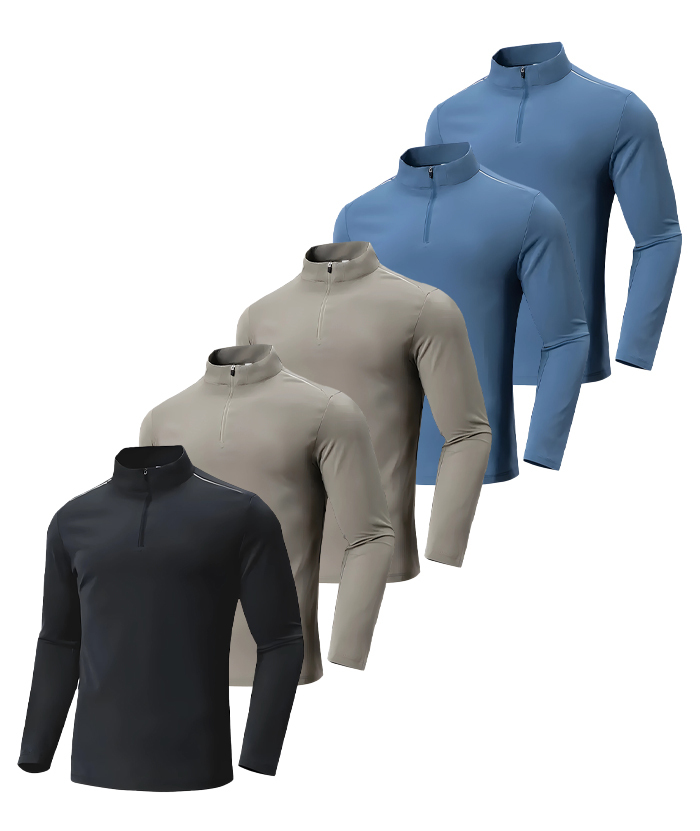 5 Pack/3 Pack Men's Quarter Zip Stand Collar Long Sleeve T-Shirt-DZUHE00180
