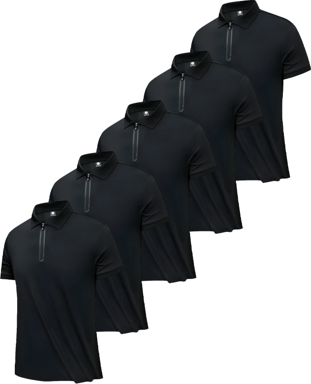 5 Pack Men's Casual Slim Fit Quarter Zip Polo Shirt-DZUHE00187