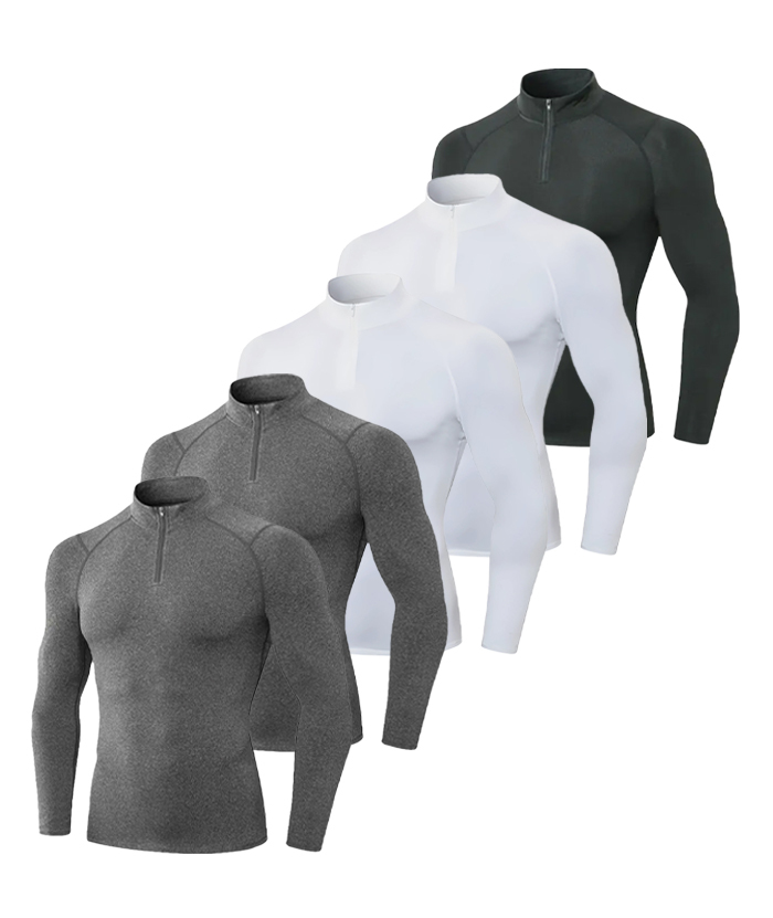 5 Pack Men's Quarter Zip Sports Compression Shirt-DZUHE00188