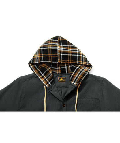 ZITY Men's Color Block Button Plaid Hoodie Shirt-ZPK007042 | Zitysports