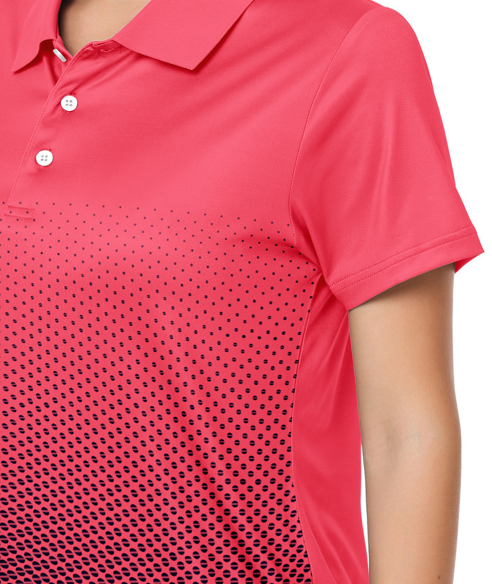 Rose Red button up polo shirt women's - Vibrant fast dry fabric