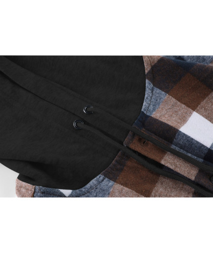 ZITY Men's Button Up Long Sleeve Plaid Hoodie-CUMLT03681|Zitysports