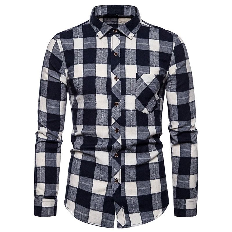ZITY Men’s Fashion Contrast Plaid Long Sleeve Casual Shirt –