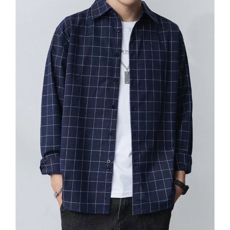 ZITY Men’s Spring Autumn Slim Fit Lightweight Brushed Plaid Long Sleeve Shirt-