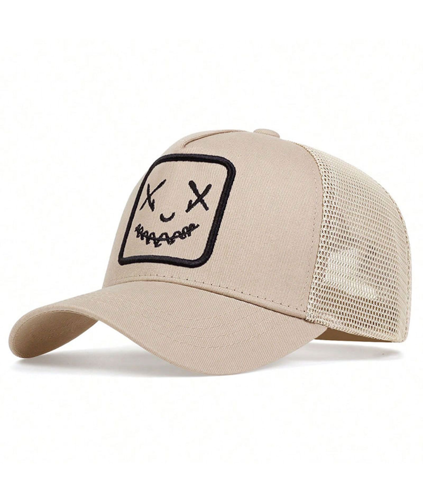 ZITY Mens Embroidered Smiley Face Adjustable Mesh Trucker Hat Casual Streetwear Cap