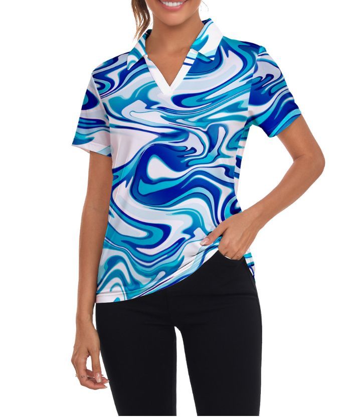 ZITY Women's Color Print Short Sleeved Quick Dry Casual Golf Polo Shirt-ZPK003142 | Zitysports