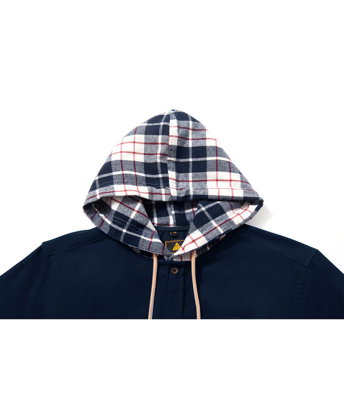 ZITY Men's Color Block Button Plaid Hoodie Shirt-ZPK007042 | Zitysports