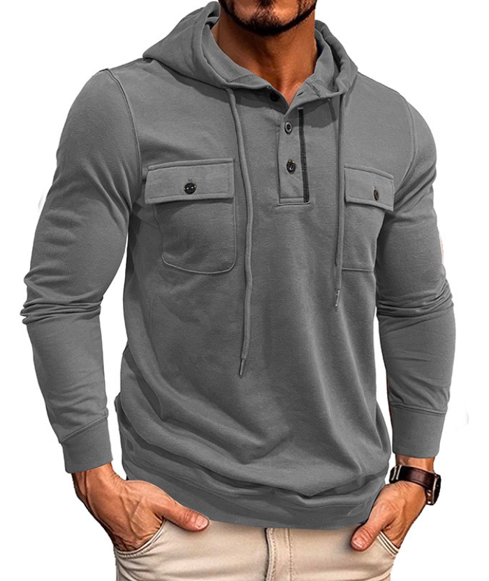 ZITY Men's Solid Chest Pockets Button Hoodie-DUMHD04858 | Zitysports