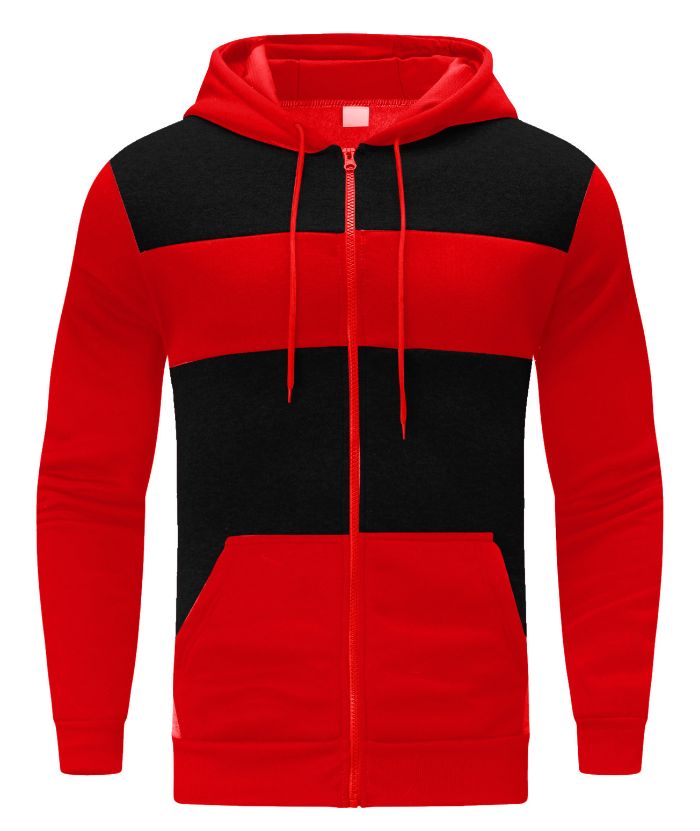 ZITY Men's Polyester Long Sleeve Color Block Full Zip Casual Hoodie-DUMFH04995|Zitysports