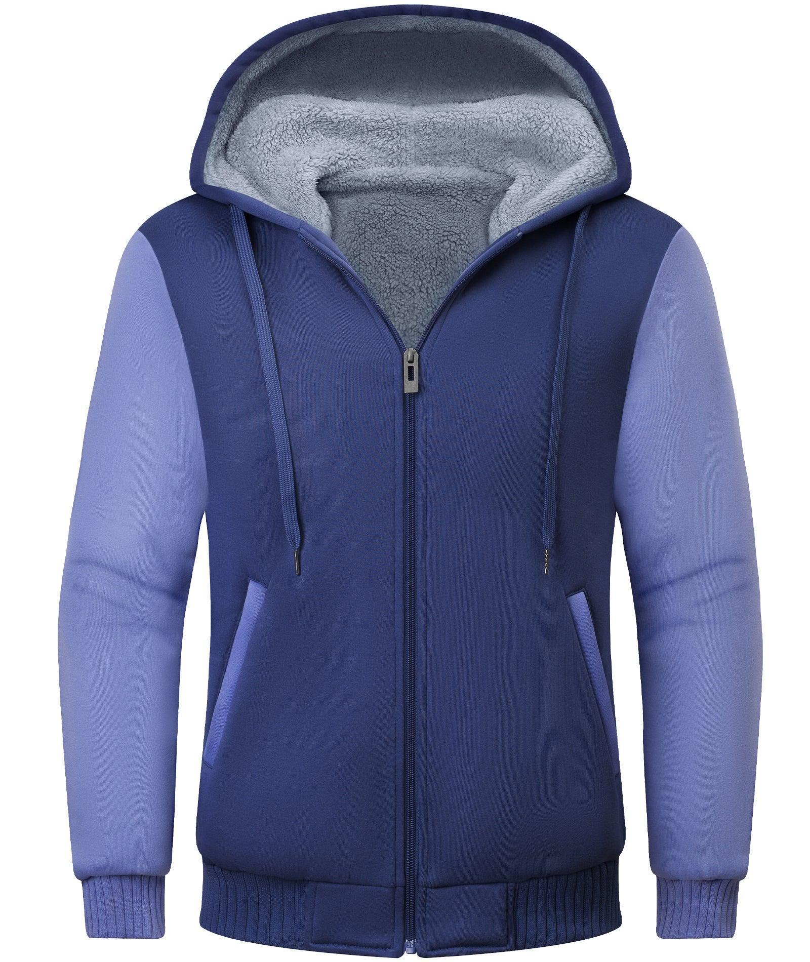 ZITY Men's Full Zip Up Contrast Color Fleece Hoodie-zity1712