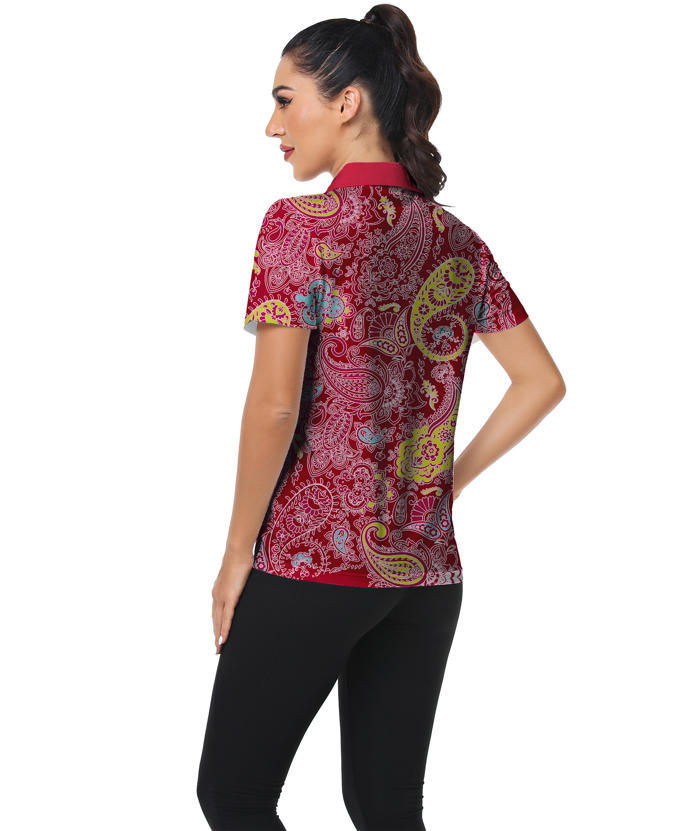 ZITY Women's Slim Fit Flower Print Summer Golf Polo Shirt-CUWPO01007