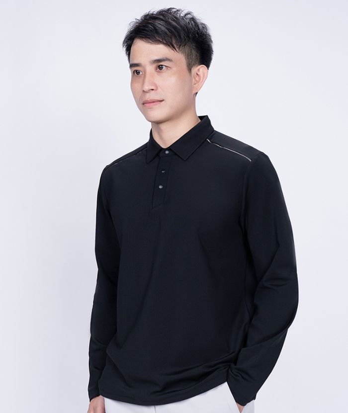 ZITY Men's Button Up Stand Collar Long Sleeve Polo Shirt-8905