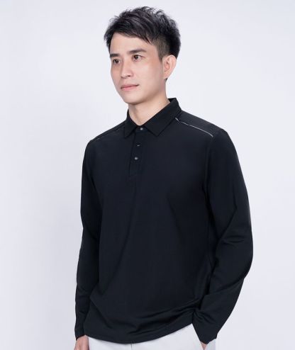 ZITY Men's Button Up Stand Collar Long Sleeve Polo Shirt-8905