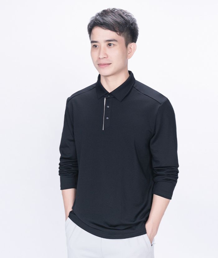ZITY Men's Long Sleeve Solid Color Polo Shirt-8907