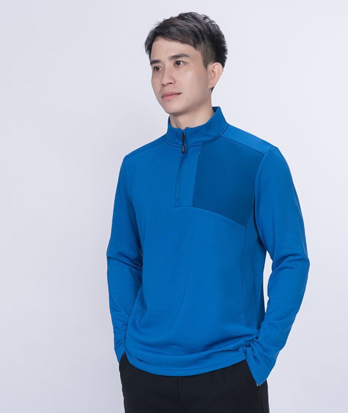ZITY Men's Quarter Zip Round Neck Long Sleeve Polo Shirt-88130