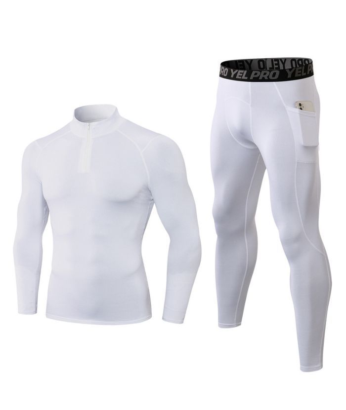 ZITY Men's Quarter Zipper Compression Shirt with Trouser Set-DUMTR05958