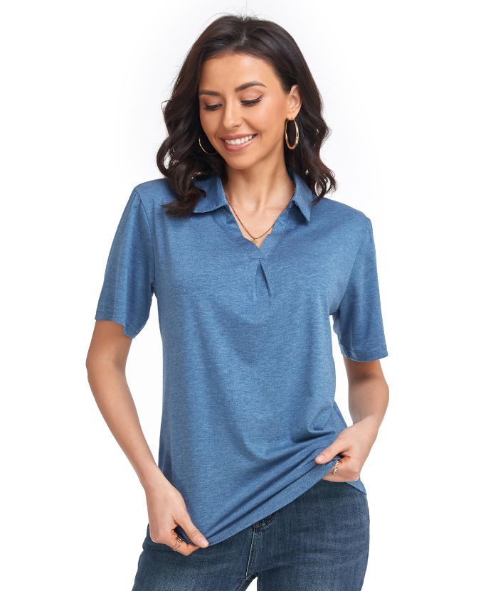 ZITY  Women's Slim Fit Solid Color Casual Polo Shirt-CUWPO01496