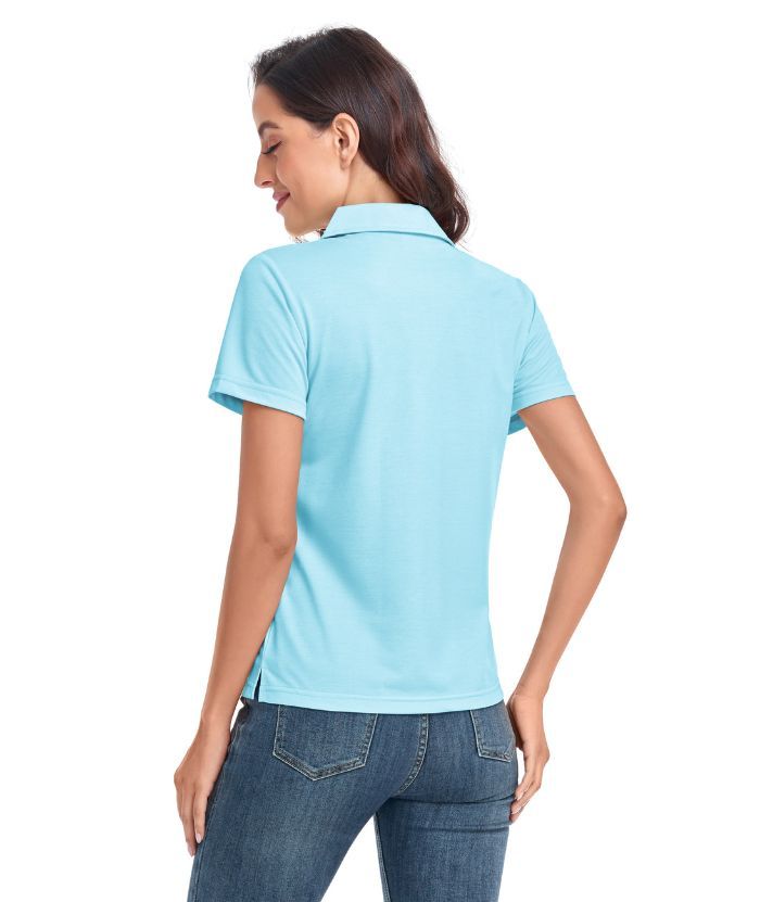 Women's Solid Color Slim Fit V Neck Golf Polo Shirt-CUWPO01589