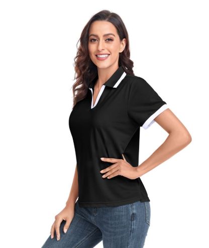ZITY Women's V Neck Dri Fit Casual Slim Fit Polo Shirt-CUWPO01592