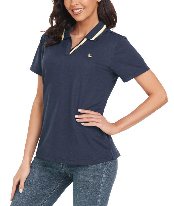 Women's Slim Fit V Neck Casual Golf Polo Shirt-CUWPO01904