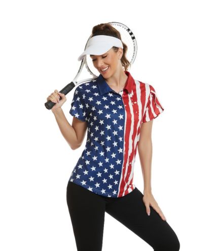ZITY Women's American Flag Slim Fit Golf Polo Shirt-CUWPO01562