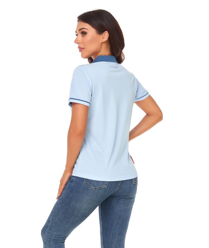ZITY Women's V Neck Solid Color Slim Fit Polo Shirt-CUWPO01595
