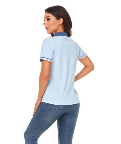 ZITY Women's V Neck Solid Color Slim Fit Polo Shirt-CUWPO01595